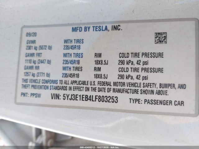 2020 TESLA MODEL 3 5YJ3E1EB4LF803253 Photo 8