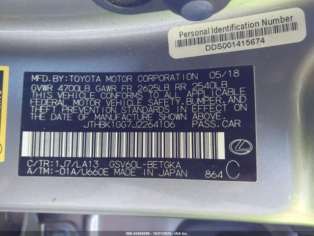 JTHBK1GG7J2264106 Lexus ES 350