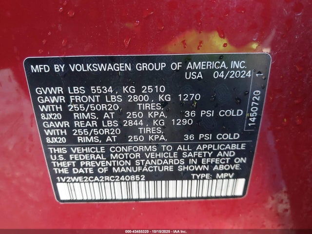 1V2WE2CA2RC240852 Volkswagen Atlas Cross Sport 2.0t Se W/technology