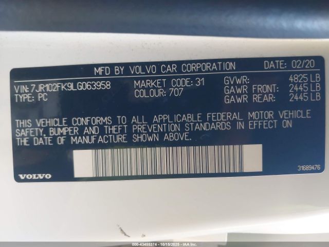 2020 VOLVO S60 7JR102FK9LG063958 Photo 8