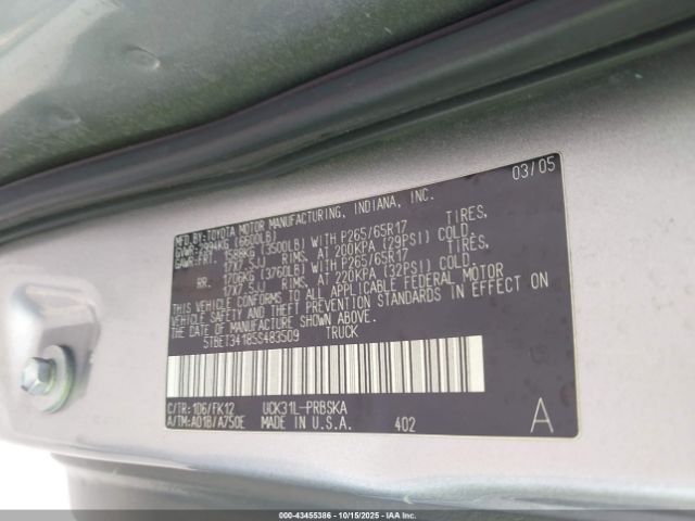 2005 TOYOTA TUNDRA 5TBET34185S483509 Photo 8