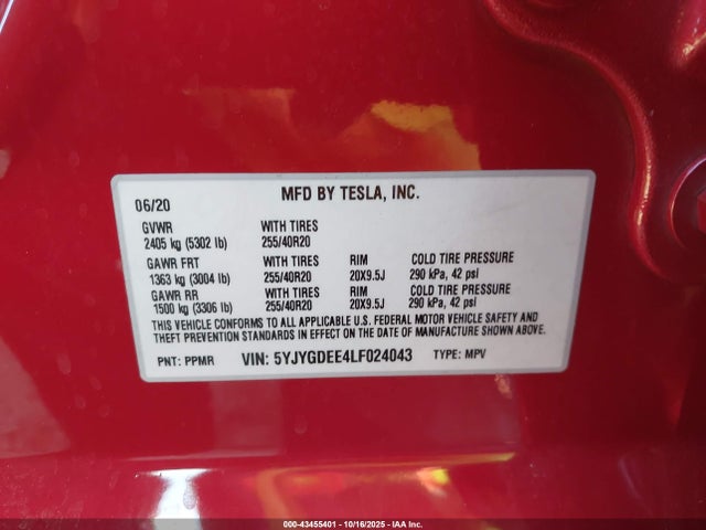 2020 TESLA MODEL Y 5YJYGDEE4LF024043 Photo 8