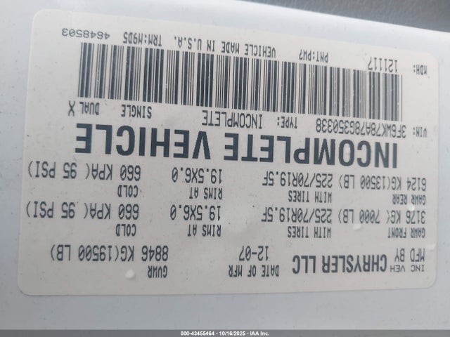 Продажа на аукционе авто 2008 Sterling Truck Bullet, vin: 3F6WK78A78G350338, номер лота: 43455464