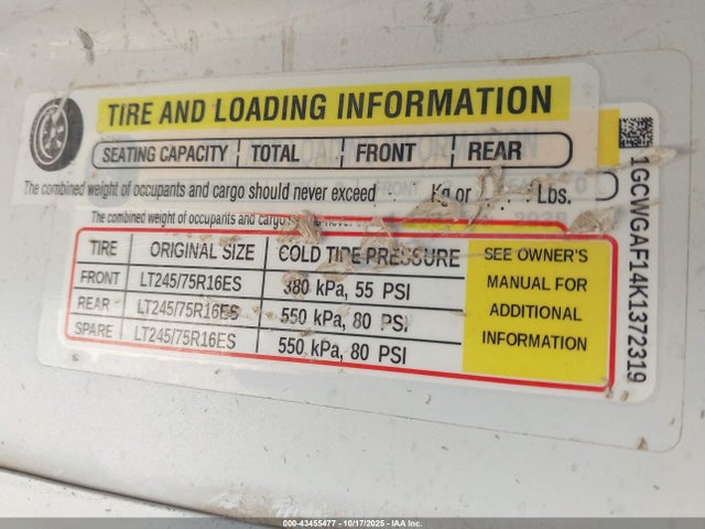 1GCWGAF14K1372319 Chevrolet Express 2500 Work Van
