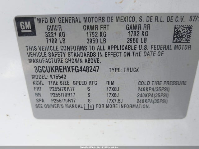 3GCUKREHXFG448247 Chevrolet Silverado 1500 1lt