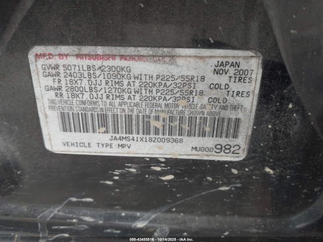 2008 MITSUBISHI OUTLANDER JA4MS41X18Z009368 Photo 8
