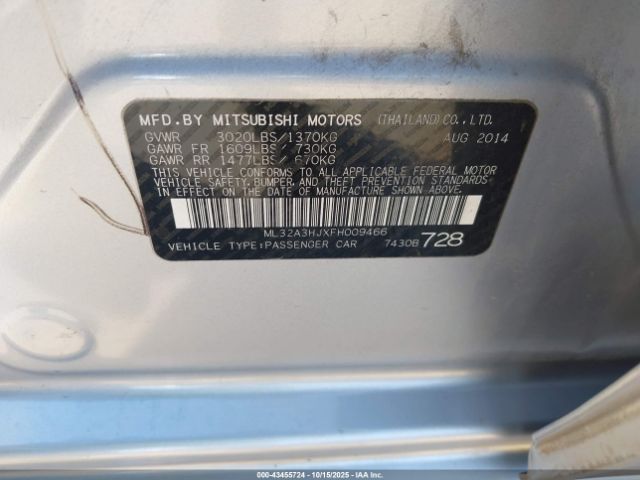 2015 MITSUBISHI MIRAGE ML32A3HJXFH009466 Photo 8