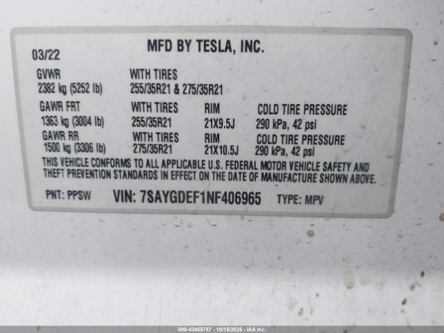 2022 TESLA MODEL Y 7SAYGDEF1NF406965 Photo 8