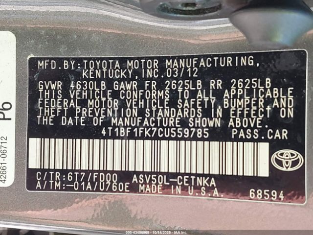 2012 TOYOTA CAMRY 4T1BF1FK7CU559785 Photo 8