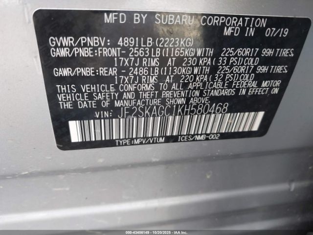 2019 SUBARU FORESTER JF2SKAGC1KH580468 Photo 8