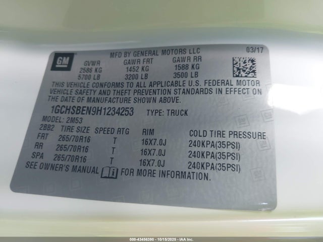 1GCHSBEN9H1234253 Chevrolet Colorado Wt