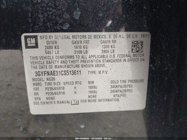 2012 CADILLAC SRX 3GYFNAE31CS513611 Photo 8