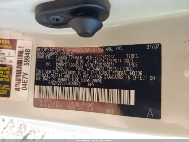 2007 TOYOTA SIENNA 5TDZK22C27S020648 Photo 8
