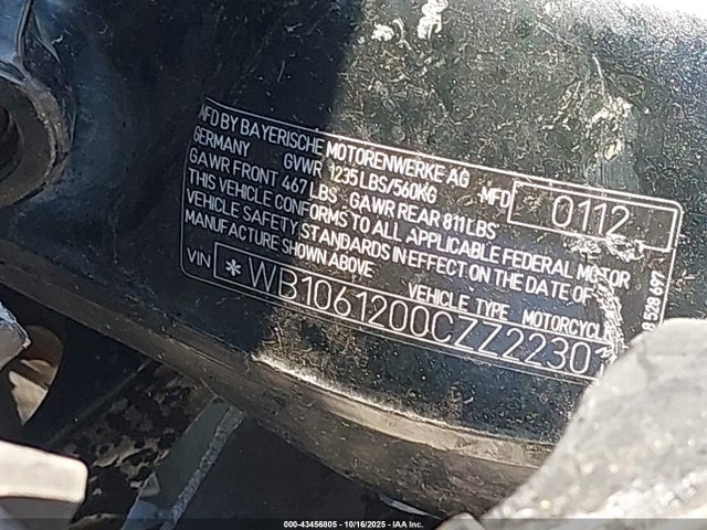 Продажа на аукционе авто 2012 Bmw K1600 Gtl, vin: WB1061200CZZ22301, номер лота: 43456805