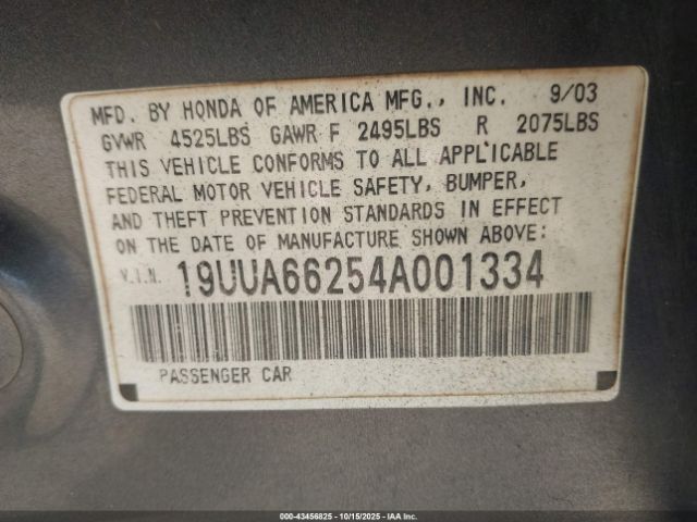 2004 ACURA TL 19UUA66254A001334 Photo 8