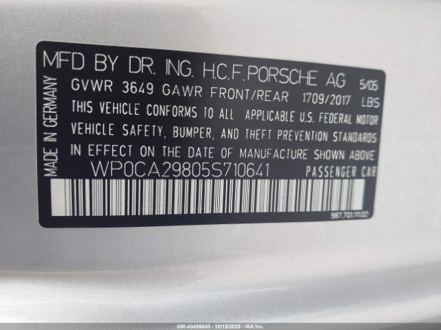 2005 PORSCHE BOXSTER WP0CA29805S710641 Photo 8