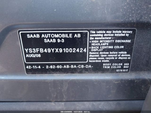 2009 SAAB 9-3 YS3FB49YX91002424 Photo 8