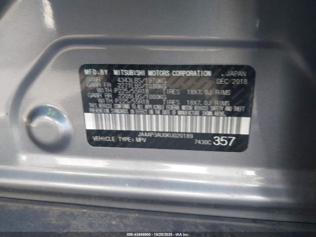 2019 MITSUBISHI OUTLANDER SPORT JA4AP3AU0KU020189 Photo 8