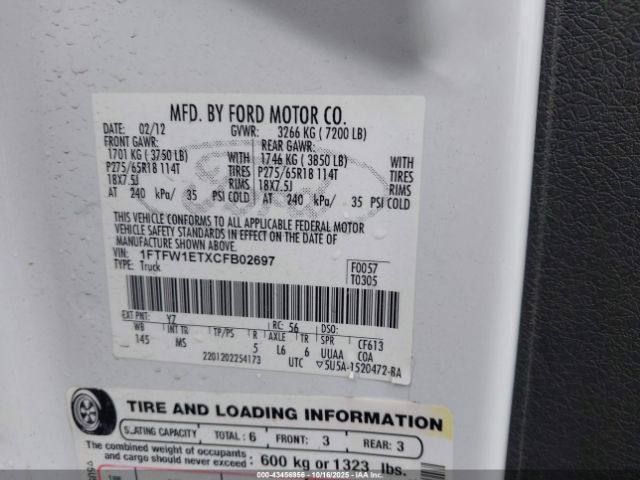 2012 FORD F-150 1FTFW1ETXCFB02697 Photo 8
