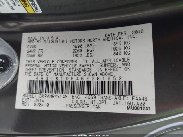 2011 MITSUBISHI ECLIPSE 4A31K5DF4BE001052 Photo 8