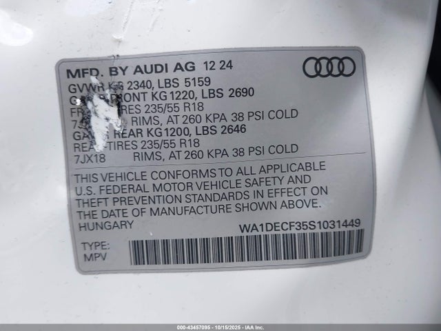 2025 AUDI Q3 WA1DECF35S1031449 Photo 8