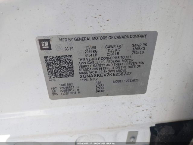 2019 CHEVROLET EQUINOX 2GNAXKEV2K6258747 Photo 8