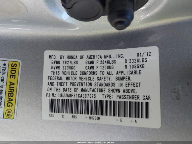 2012 ACURA TL 19UUA9F51CA007075 Photo 8