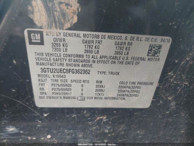 2015 GMC SIERRA 1500 3GTU2UEC8FG362362 Photo 8