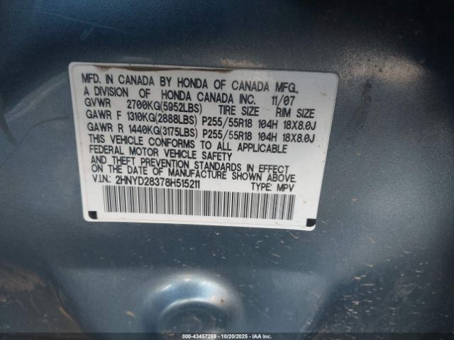 2008 ACURA MDX 2HNYD28378H515211 Photo 8