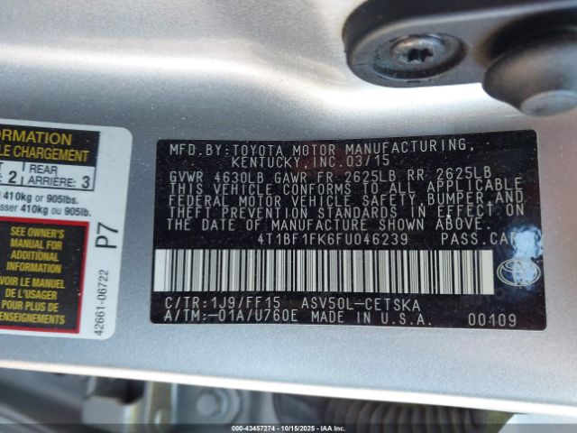 2015 TOYOTA CAMRY 4T1BF1FK6FU046239 Photo 8