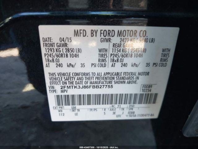 2015 FORD EDGE 2FMTK3J86FBB27755 Photo 8