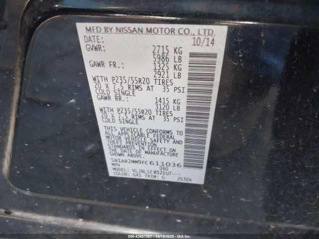 2015 NISSAN PATHFINDER 5N1AR2MM9FC611036 Photo 8