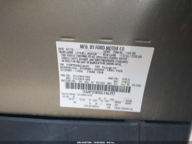 2013 FORD TAURUS 1FAHP2F80DG146392 Photo 8