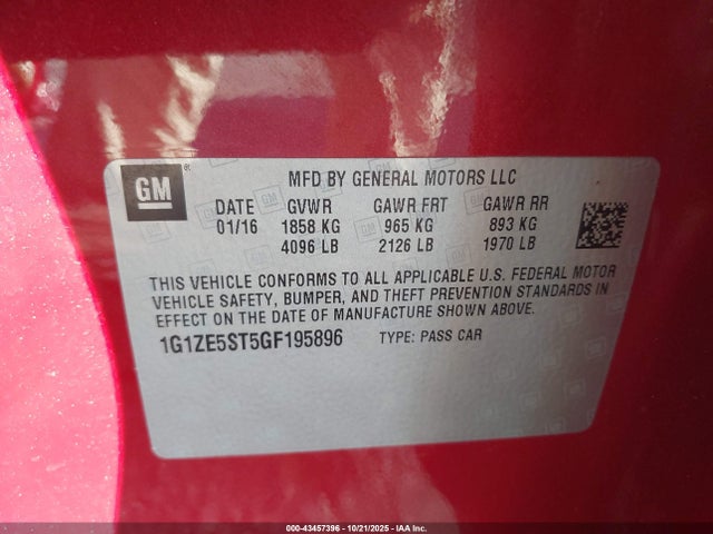 Chevrolet MALIBU 1LT 2016 1G1ZE5ST5GF195896 Image 9