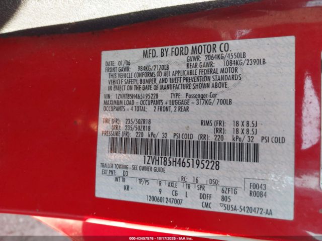 2006 FORD MUSTANG 1ZVHT85H465195228 Photo 8