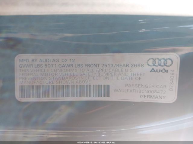 2012 AUDI A5 WAULFAFH9CN008472 Photo 8