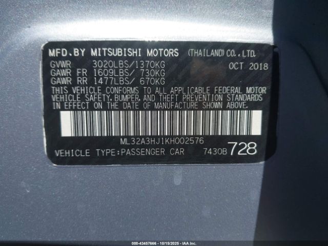 2019 MITSUBISHI MIRAGE ML32A3HJ1KH002576 Photo 8