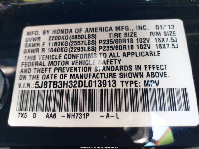 2013 ACURA RDX 5J8TB3H32DL013913 Photo 8