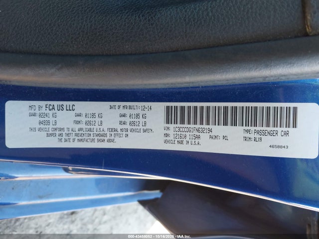Продажа на аукционе авто 2015 Chrysler 200 S, vin: 1C3CCCDG1FN632194, номер лота: 43458052