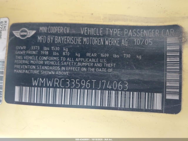 2006 MINI COOPER WMWRC33596TJ74063 Photo 8