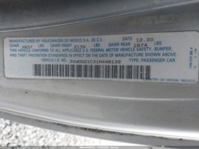 2001 VOLKSWAGEN NEW BEETLE 3VWDD21C31M448139 Photo 8