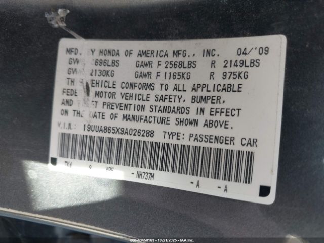 2009 ACURA TL 19UUA865X9A026288 Photo 8