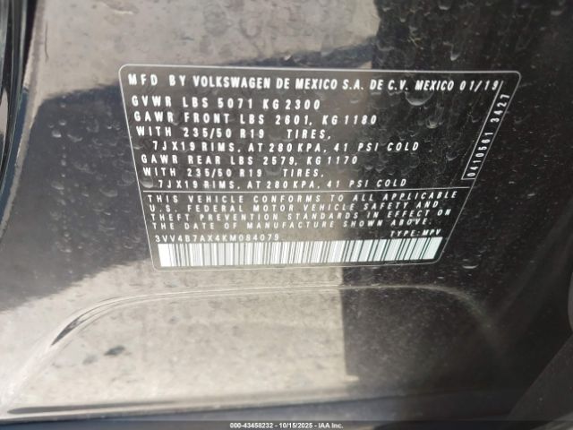 2019 VOLKSWAGEN TIGUAN 3VV4B7AX4KM084079 Photo 8
