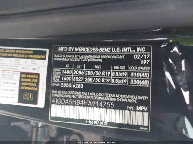 4JGDA5HB4HA914755 Mercedes-Benz Gle 350 4matic