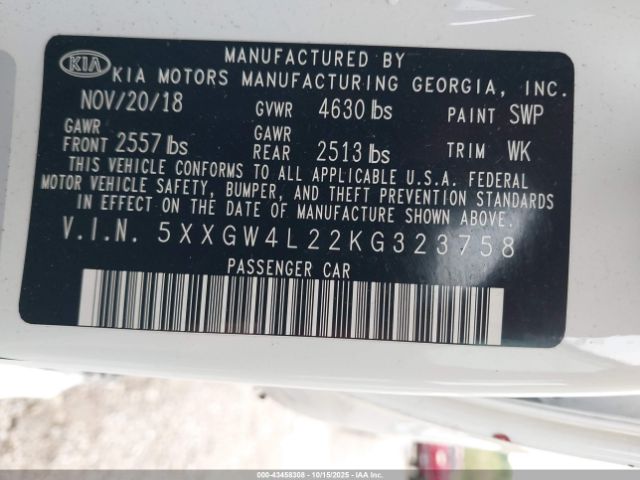 2019 KIA OPTIMA 5XXGW4L22KG323758 Photo 8