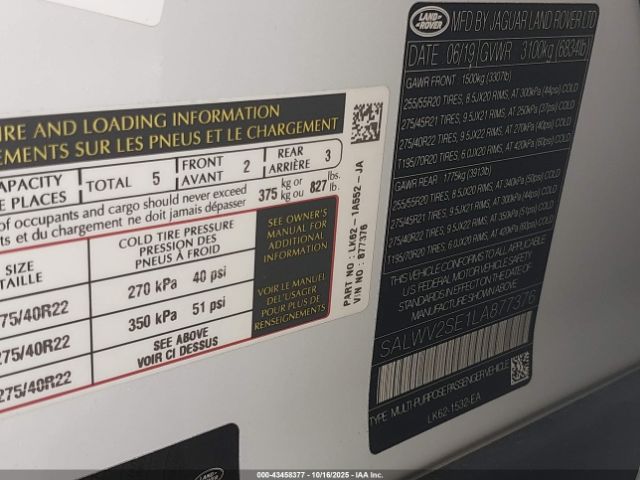 2020 LAND ROVER RANGE ROVER SPORT SALWV2SE1LA877376 Photo 8