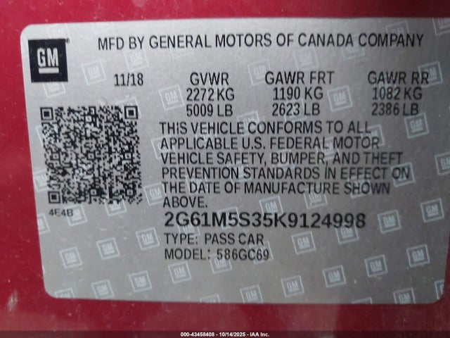 2019 CADILLAC XTS 2G61M5S35K9124998 Photo 8