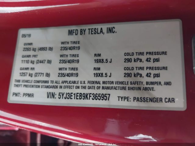 2019 TESLA MODEL 3 5YJ3E1EB9KF365957 Photo 8