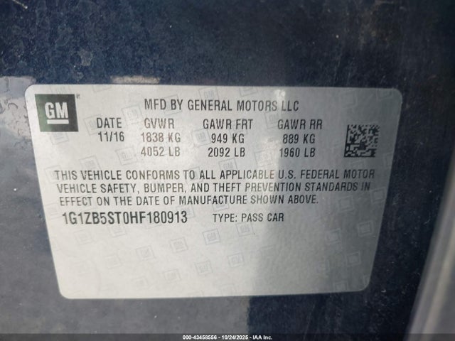 43458556 :رقم المزاد ، 1G1ZB5ST0HF180913 vin ، 2017 Chevrolet Malibu Ls مزاد بيع