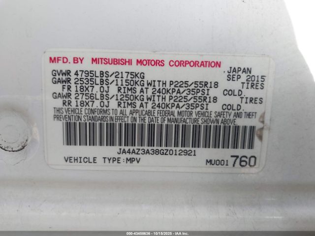 2016 MITSUBISHI OUTLANDER JA4AZ3A38GZ012921 Photo 8